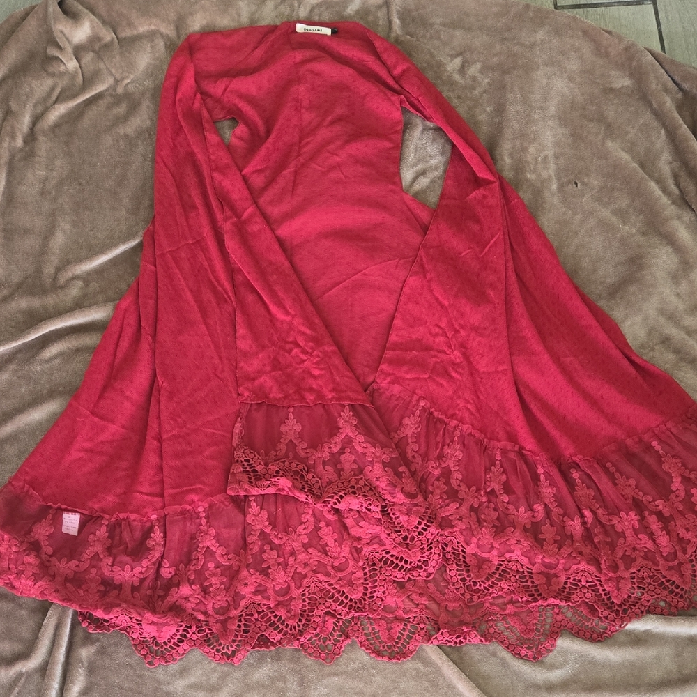 Women's Lace-Trim Robe - Red